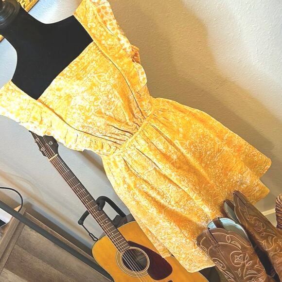 French Connection Orange Floral Square Neck Mini Dress Size 10 Ruffle Strap - Picture 7 of 16